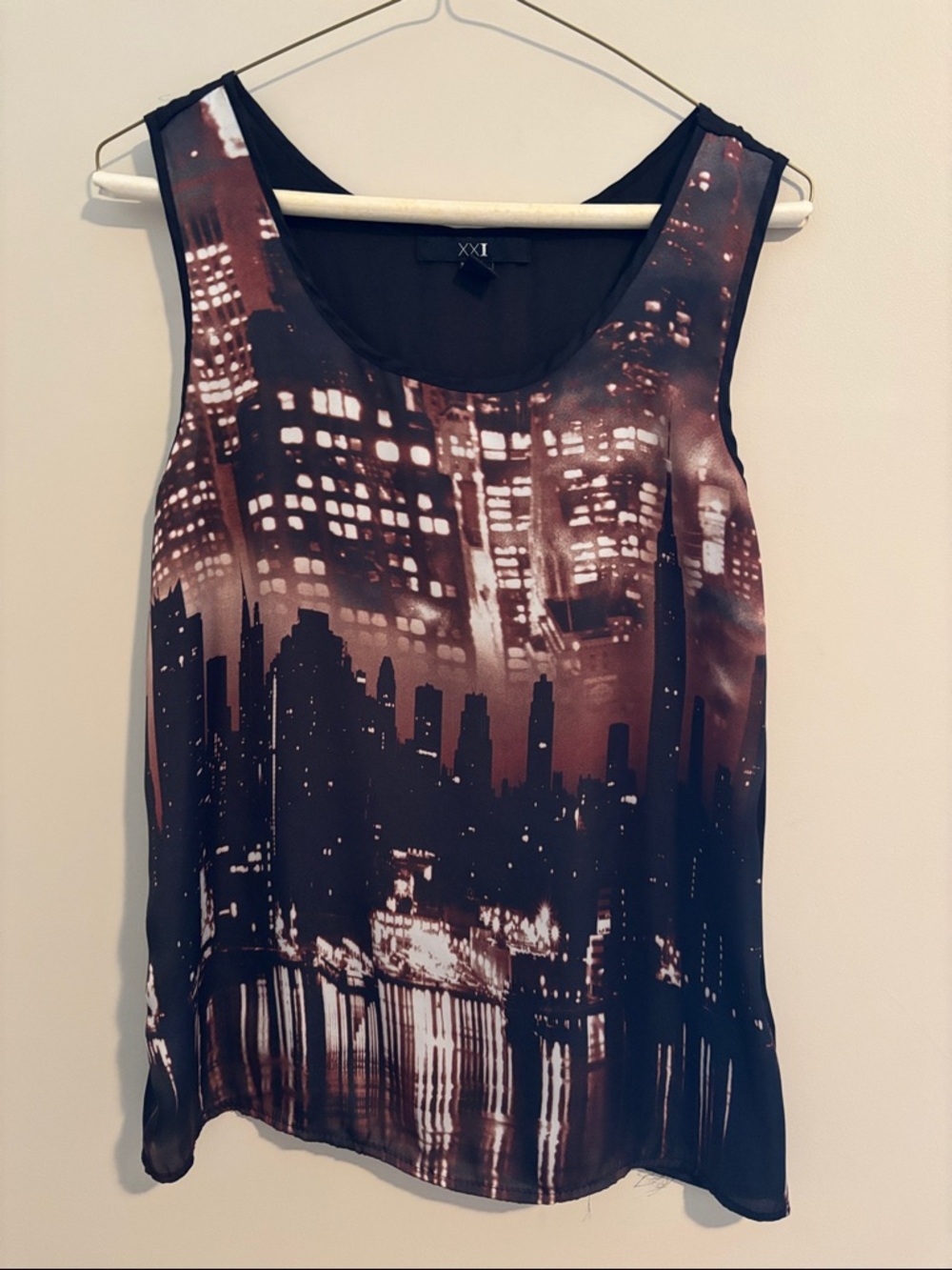 Forever 21 Black and Brown Cityscape Print Flowy Tank